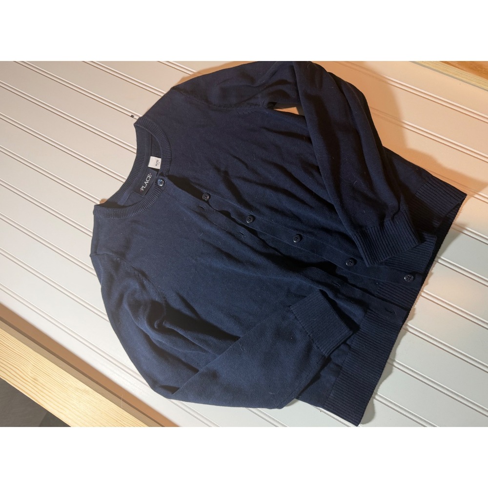 The Childrens Place Girls Navy Blue Button Front Cardigan Sweater Size L 10/12